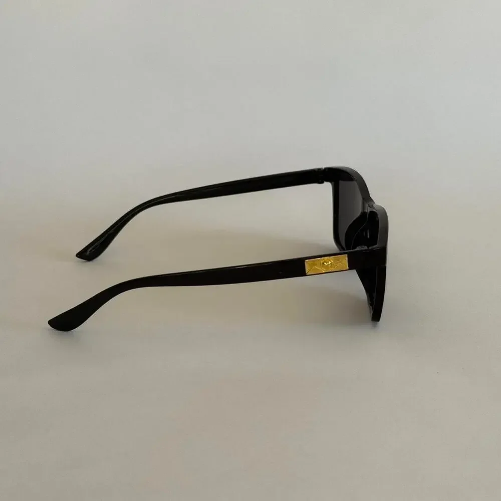 Y2K Black Square Sunglasses Gold Accent Unisex Stylish Look UVA UVB